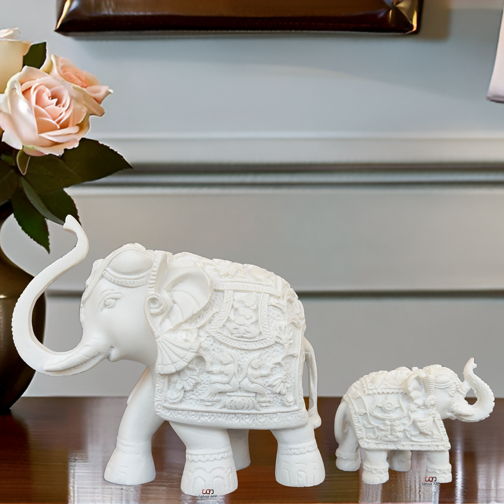 Thumbnail: Salvus APP SOLUTIONS Marble Dust Mummy & Baby Elephant Showpiece Set