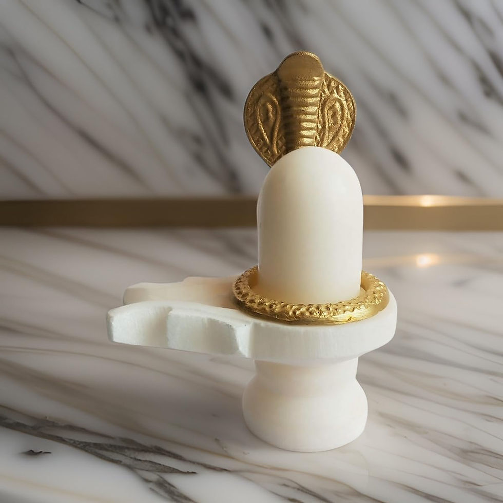 Thumbnail: Salvus APP SOLUTIONS Marble Shivling with Brass Snake - (Gold & White_3x4 Inch)