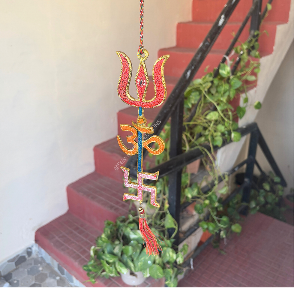 Thumbnail: Salvus App Solutions Metal Om Trishul Swastik Trishakti Yantra Set of 2 (Multi)