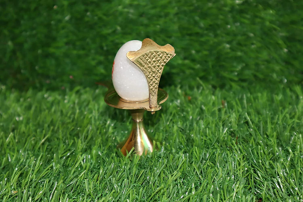 Thumbnail: Salvus APP SOLUTIONS Stone Shiva Ling with Golden Sheshnaag & Stand (3 Inch)