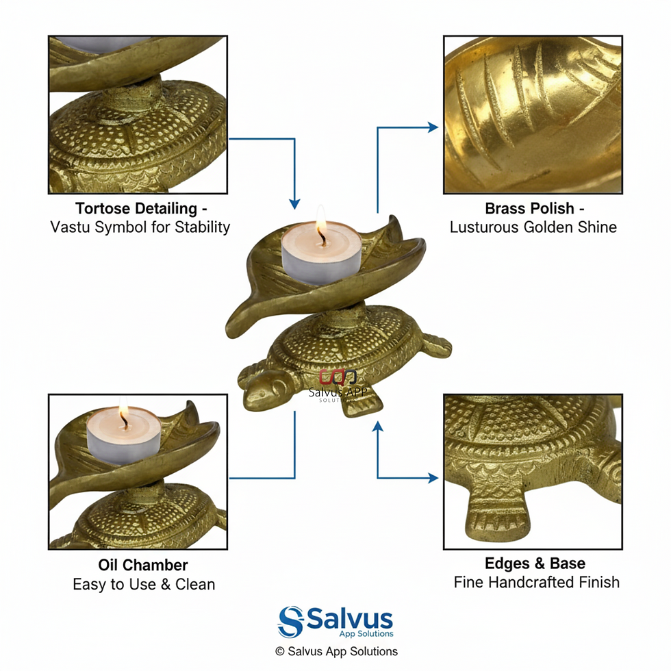 Thumbnail: Salvus APP SOLUTIONS Brass Tortoise with Oil Diya Deepak - 3x1.5 Inch