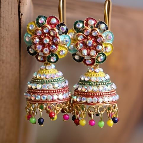Thumbnail: Salvus APP SOLUTIONS Moti Jhumki Earrings For Women & Girls (Multi_1x2 inch)