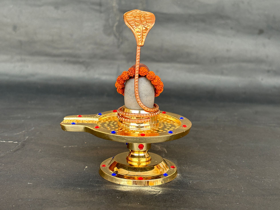 Thumbnail: Salvus APP SOLUTIONS Shivling with Naag and Small Rudraksha Mala (3.2x4.5 Inch)