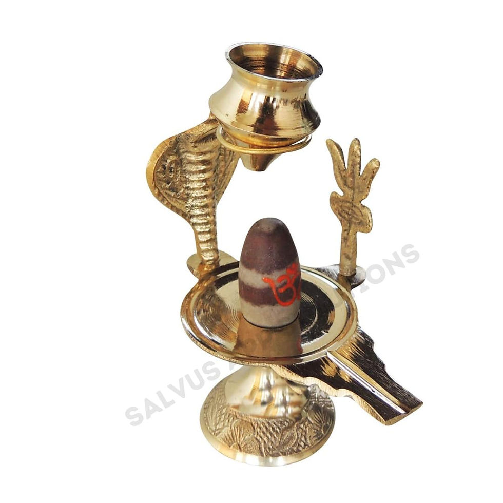 Thumbnail: Salvus APP SOLUTIONS Narmadeshwar with Small Golden Trishul & Temple (3.8 Inch)