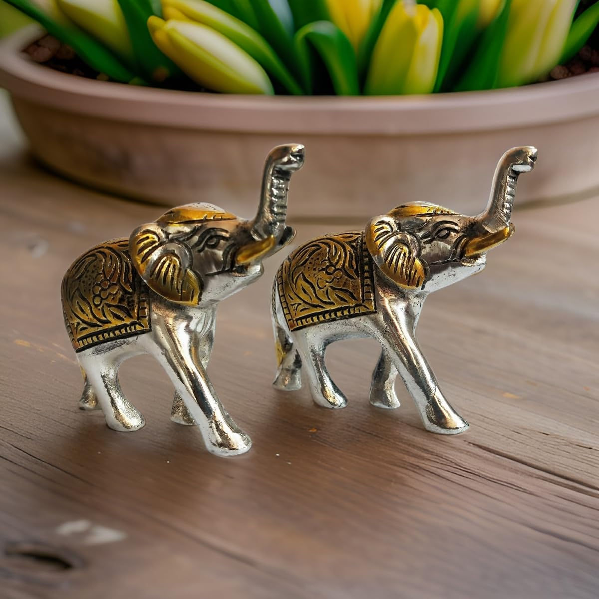 Salvus APP SOLUTIONS Metal Elephant Showpiece for home decor (Set of 2_3X3 inch)