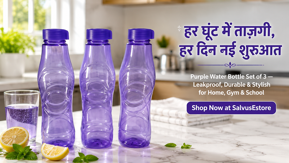 Purple Plastic Water Bottles Set of 3: Stylish, Durable & Leakproof for Daily Hydration