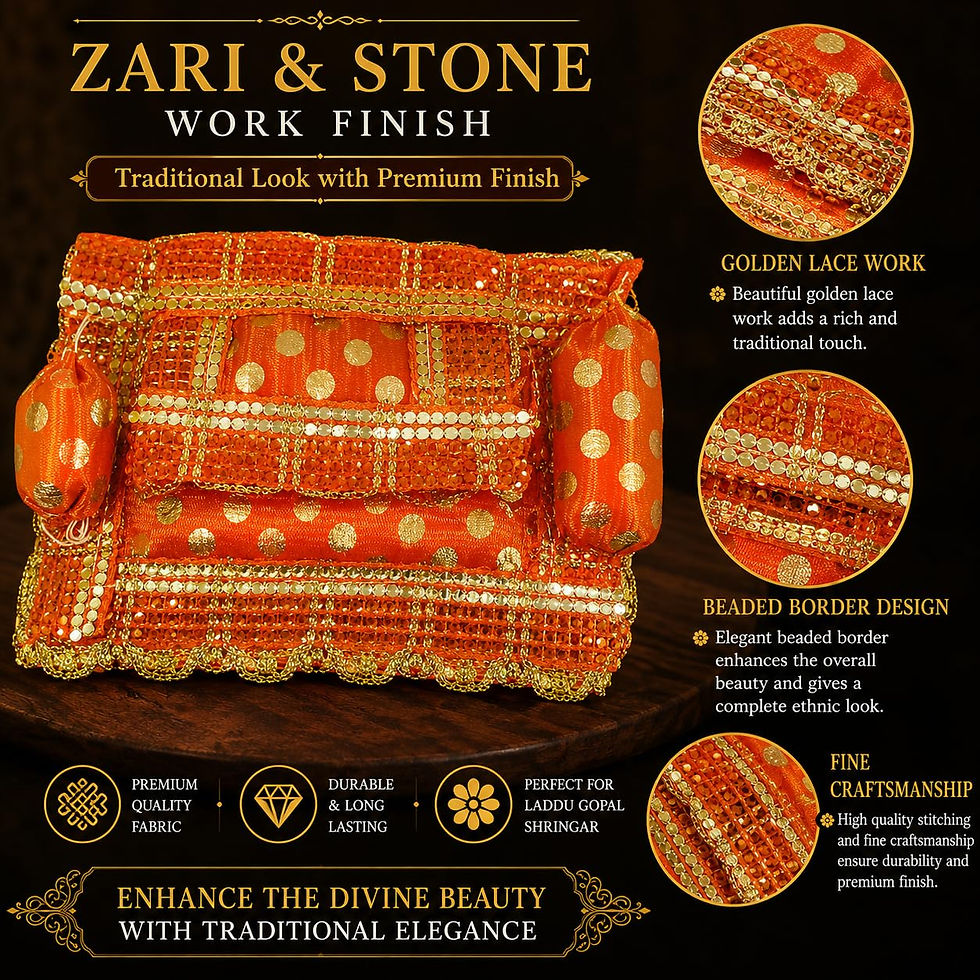 Thumbnail: Handmade Sitara Work laddu Gopal Asan (Orange_6x4 Inch)