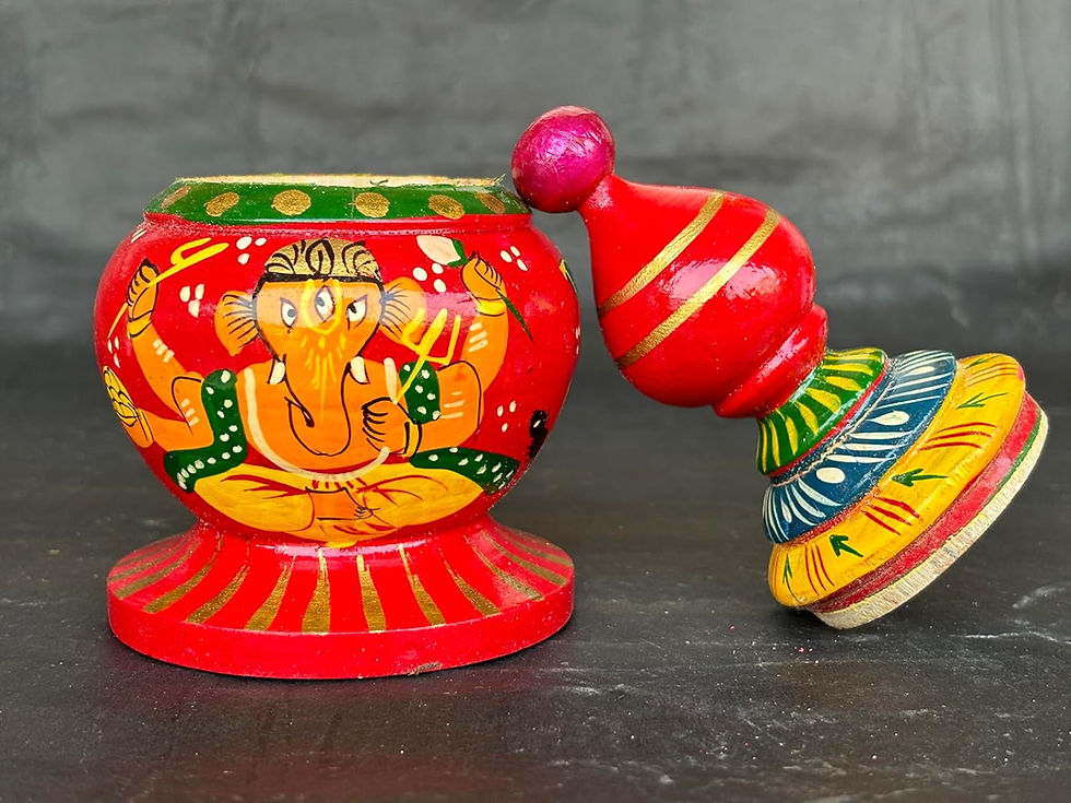Thumbnail: Salvus APP SOLUTIONS Long Round Ganesh Print Wooden Sindoor Box (Multi_3x6 Inch)