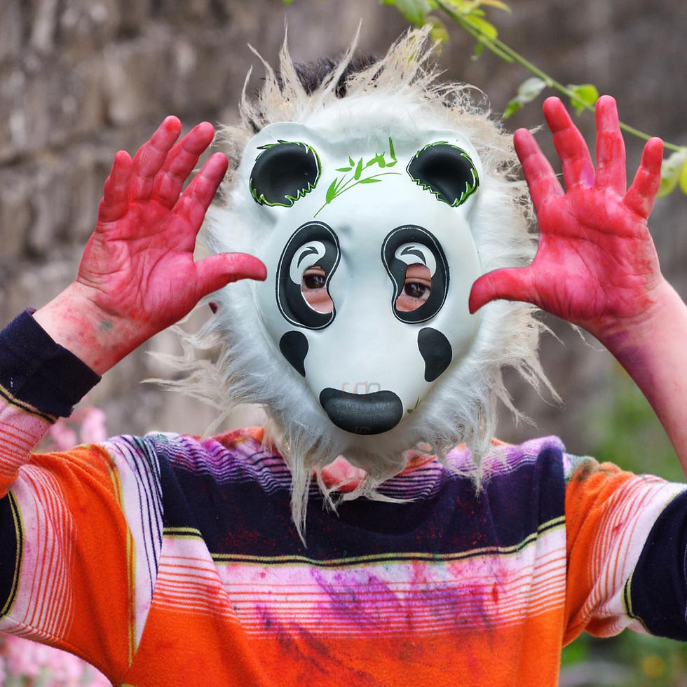 Thumbnail: Animal Face Mask with Elastic Holi Celebration (Black & Green_6x7 inch)