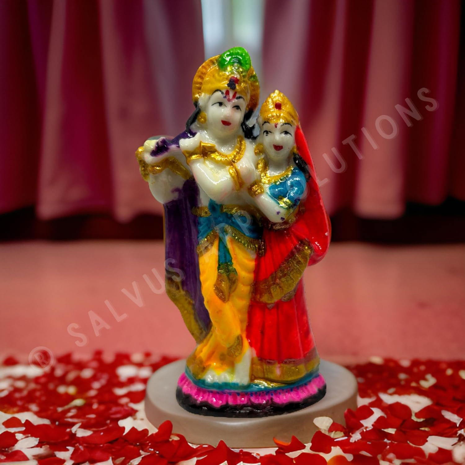 Salvus APP SOLUTIONS Multicolor Marble Dust Radha Krishna Statue (2x4 Inch)