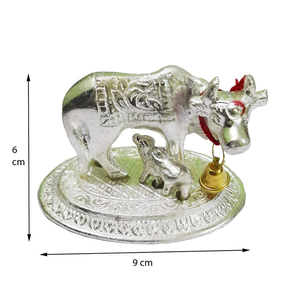 Thumbnail: Metal Silver Kamdhenu Cow with Calf Spiritual (9 cm)