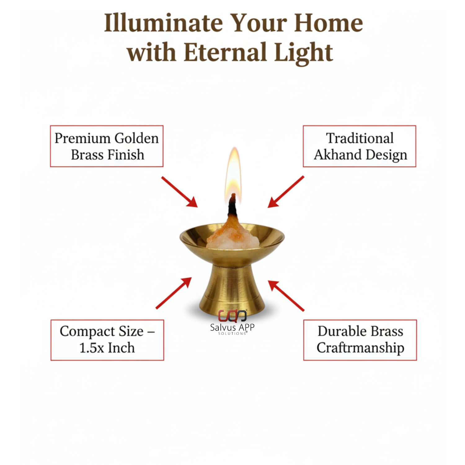 Salvus APP SOLUTIONS Sacred Radiance: Brass Pooja Diya - [Golden_1.5x1 Inch]