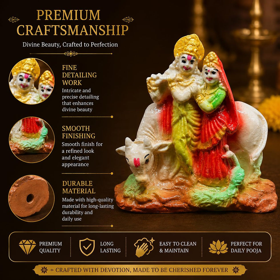 Thumbnail: Handmade Ceramic Radha Krishna Murti (4x4 in, Small Size)