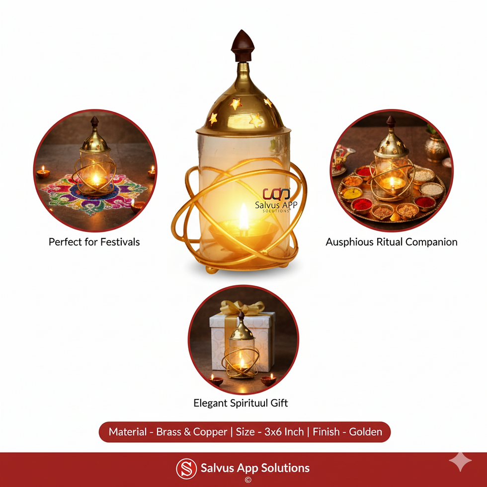 Thumbnail: Salvus APP SOLUTIONS Akhand Brass Diya with Ring Chimney/Glass Cover (6 Inch)