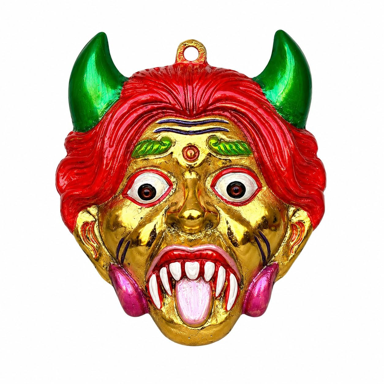 Salvus APP SOLUTION Metal Bhootni with White Seengh, Nazar Battu (Golden_6 Inch)