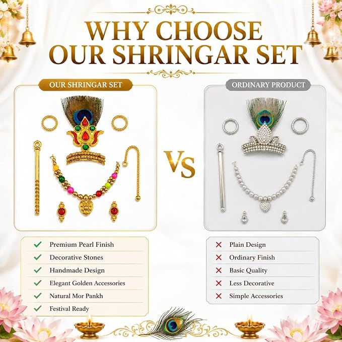 Thumbnail: Mukut and Necklace Shringaar Set for Laduu Gopal Jii(Multi)