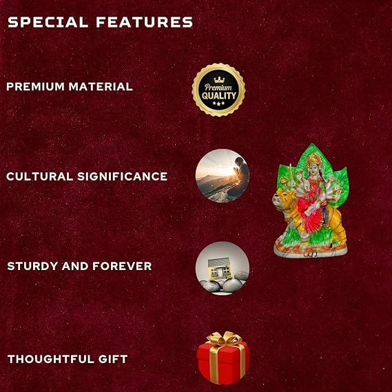 Thumbnail: Salvus APP SOLUTIONS Multicolor Marble Dust God Durga MATA Murti (6 x 9.5)