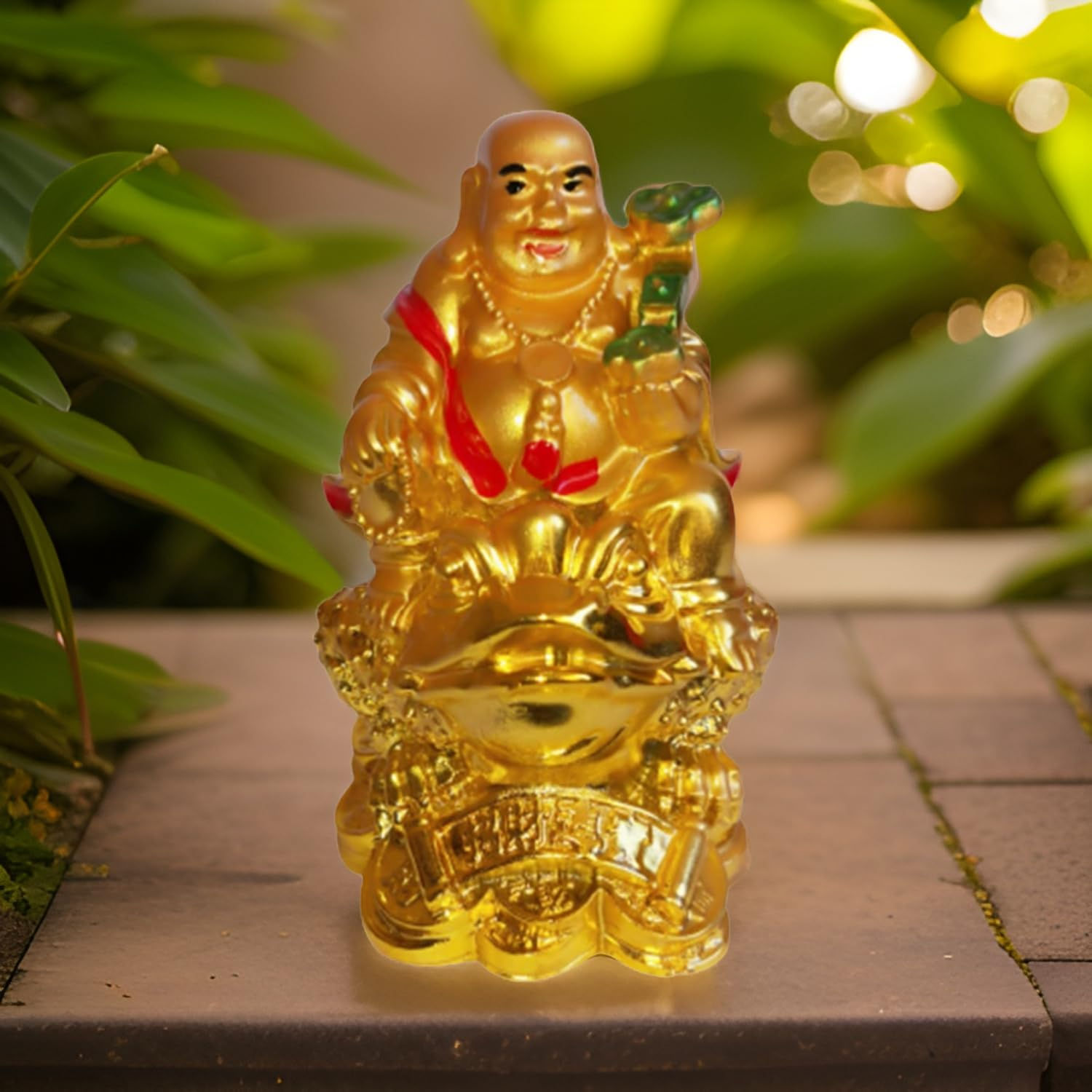 Salvus APP SOLUTIONS Marble Feng Shui Laughing Buddha Statue (Golden,3 Inches)