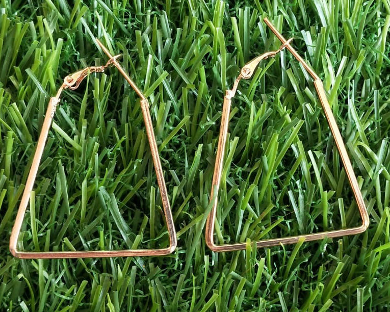 Thumbnail: Salvus APP SOLUTIONS Triangle Shaped Alloy Hoop Ear Bali Earrings(Golden_2 inch)
