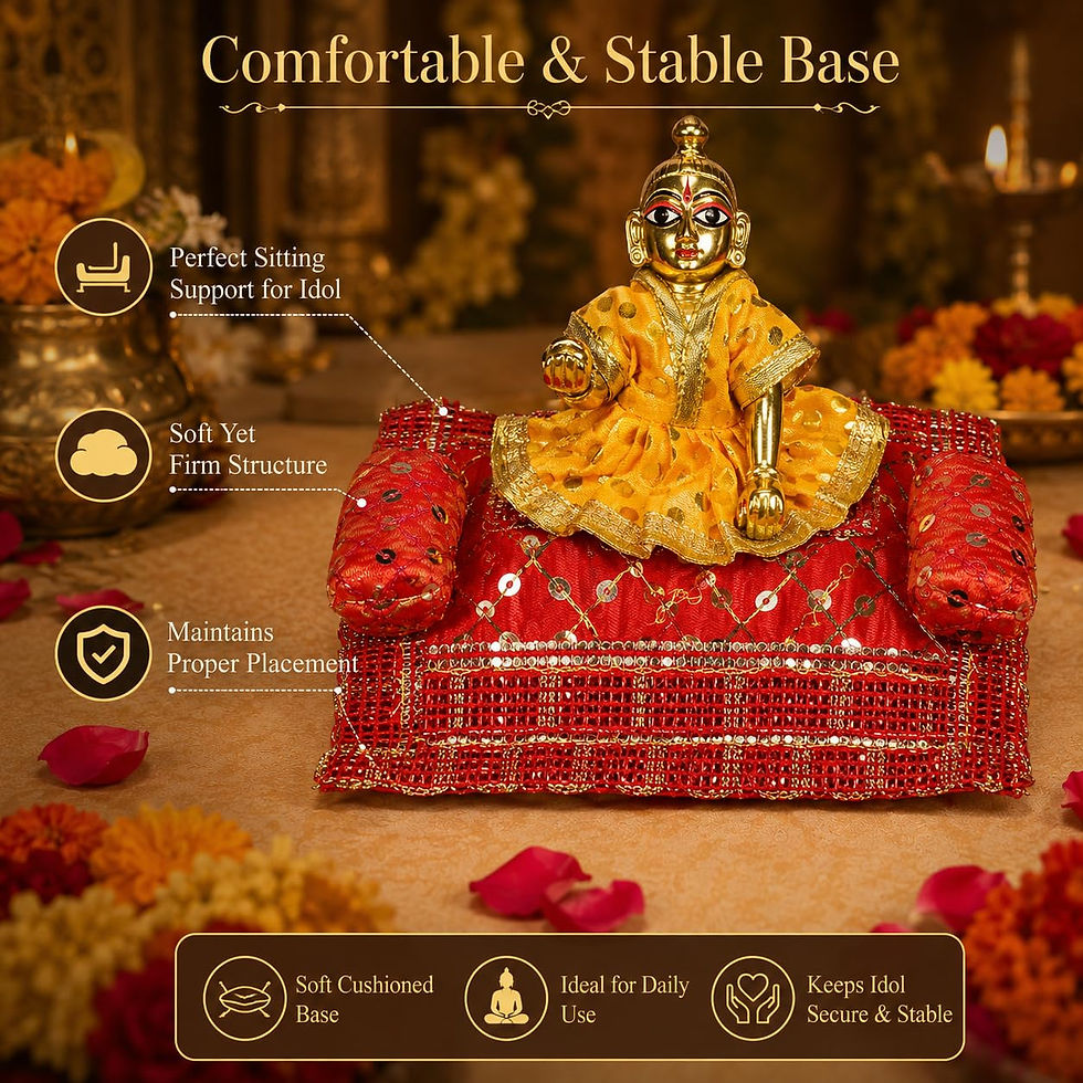 Thumbnail: Handmade Sitara Work laddu Gopal Asan (Red_6x4 Inch)