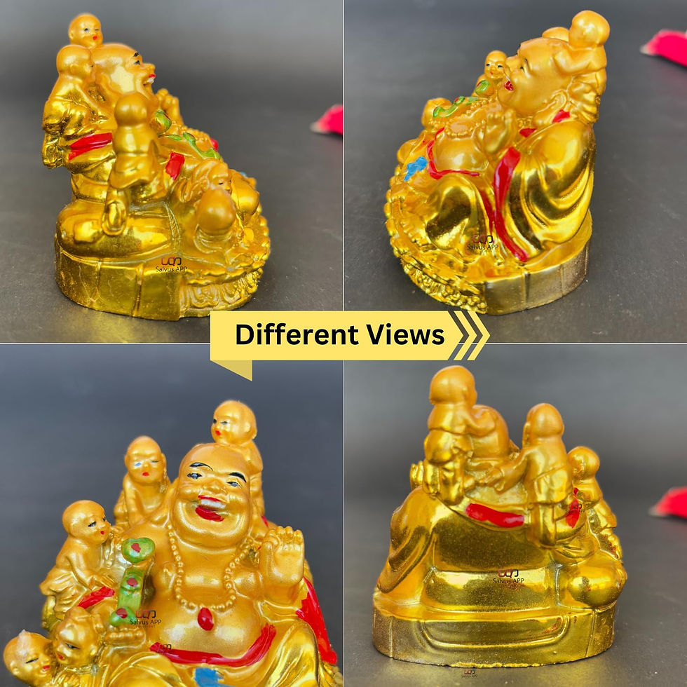 Thumbnail: Salvus APP SOLUTIONS Marble Feng Shui Laughing Buddha Statue (Golden, 2.5 Inch)