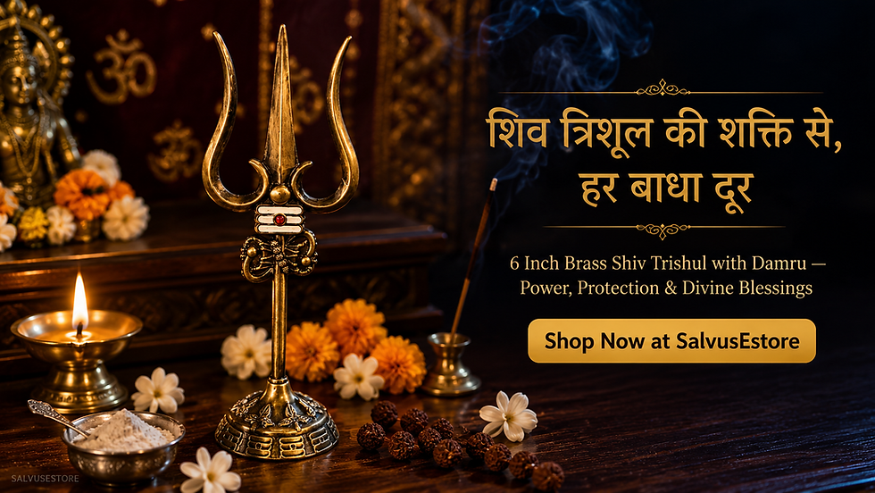 Shiv Trishul with Damru: 6 Inch Brass Metal Idol for Home Temple