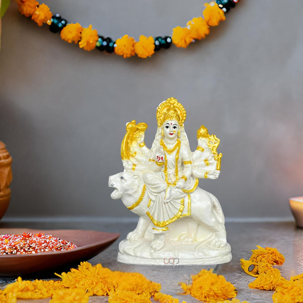 Thumbnail: Salvus APP SOLUTIONS Marble Dust Maa Durga Idol (White & Golden_4.5x6.5 Inch)