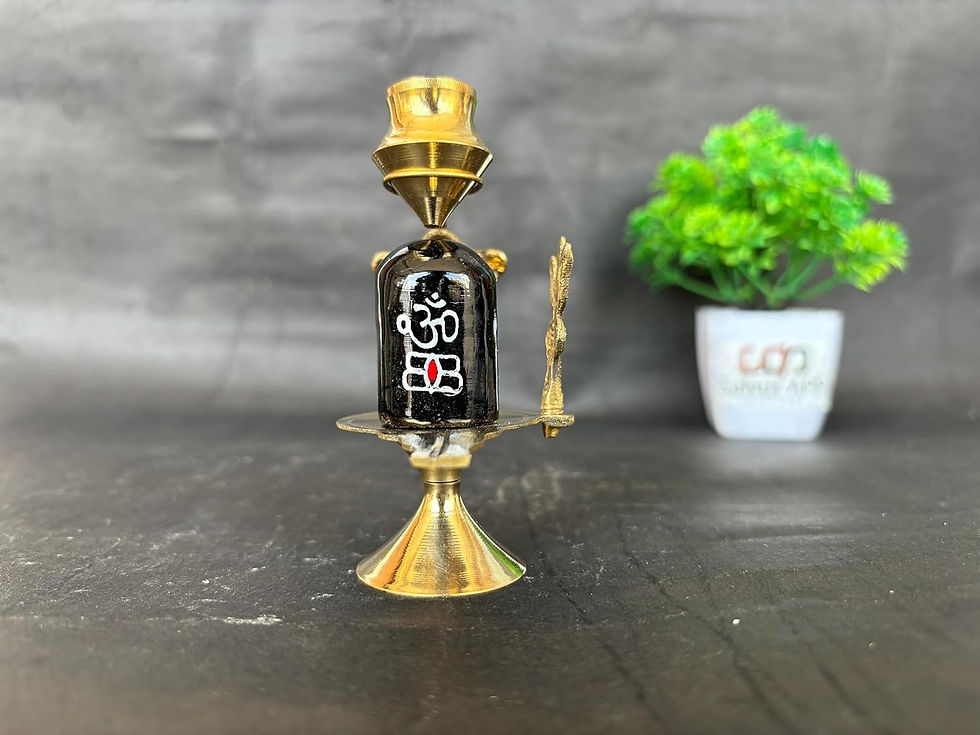 Thumbnail: Salvus APP SOLUTIONS Marble Shivling Narmadeshwar with Small Brass Temple 4 Inch
