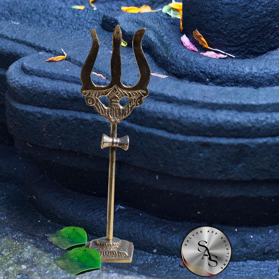 Thumbnail: Salvus APP SOLUTIONS Brass Trishul with Damru for Lord Shiva (Gold_2x5.5 inch)