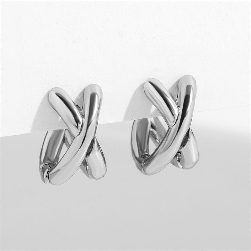 Thumbnail: Vintage CC Design Stud Earrings for Women Korean Fashion X Cross Zircon Earring 