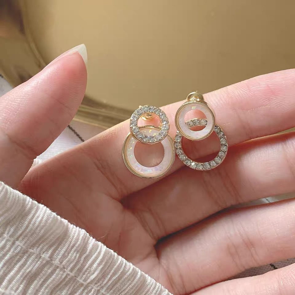 Thumbnail: Vintage CC Design Stud Earrings for Women Korean Fashion X Cross Zircon Earring 