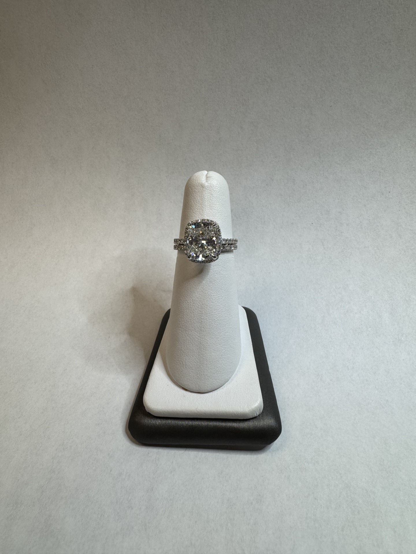 14KWG Cushion Cut LAB-GROWN Diamond Engagement Ring with a matching band