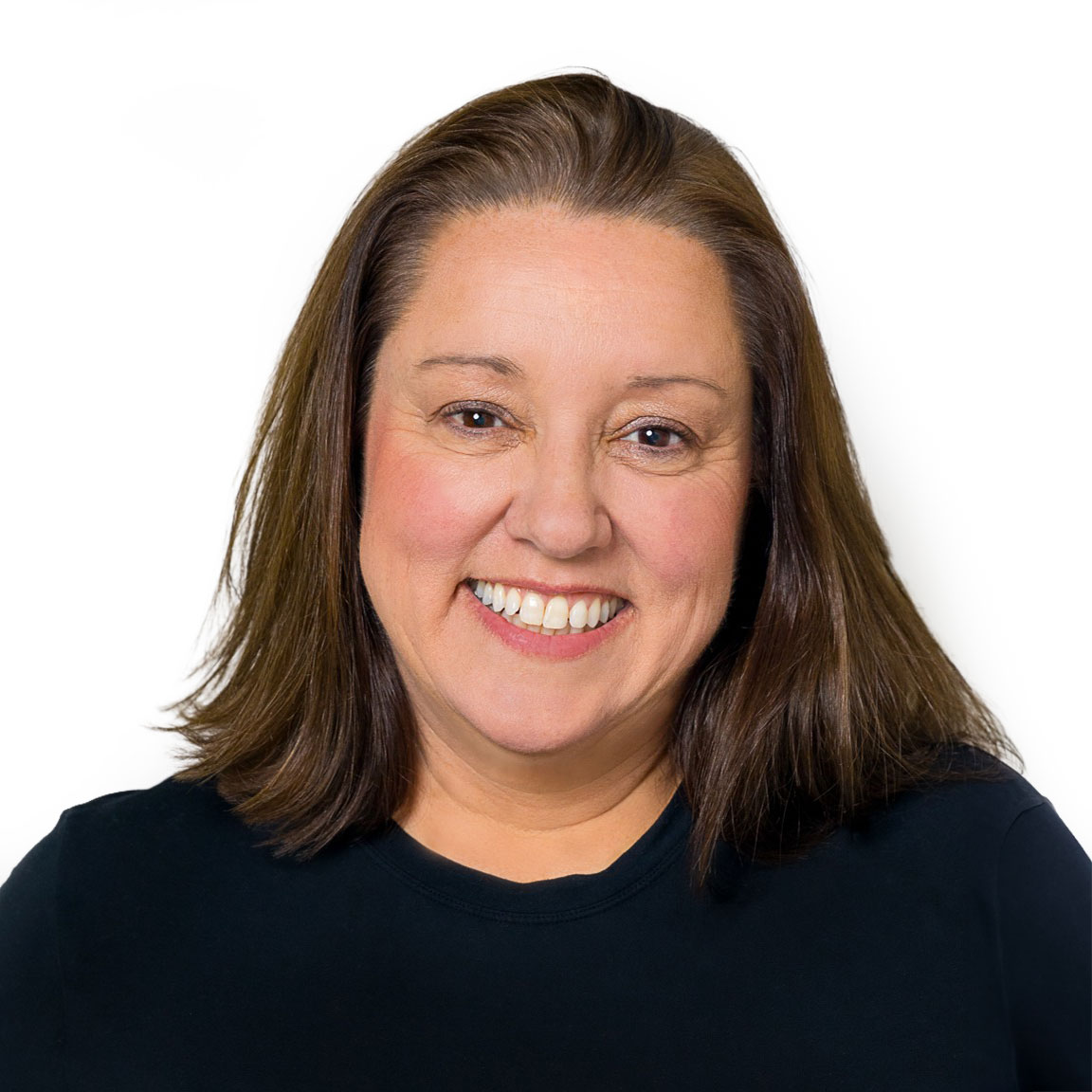 Professional headshot of a woman smiling against a white background