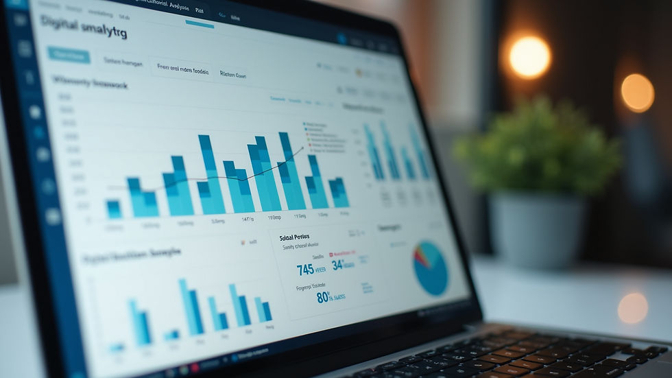 Close-up view of a laptop screen showing digital marketing analytics dashboard