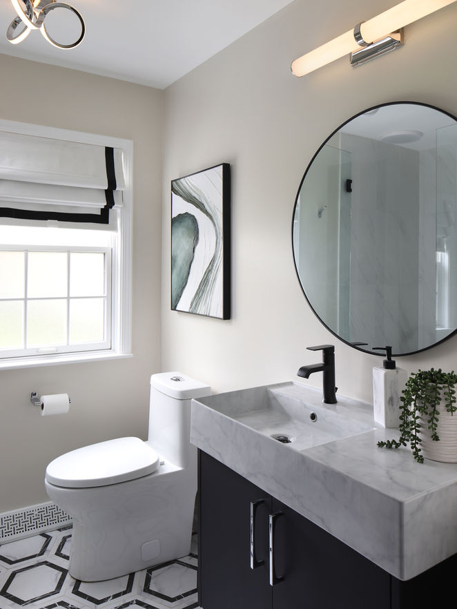 Bathroom design, interior design, Miranda Savage, David Sparks, Small spaces, small bathroom, modern bathroom, black and white bathroom, contemporary bathroom, airy bathroom