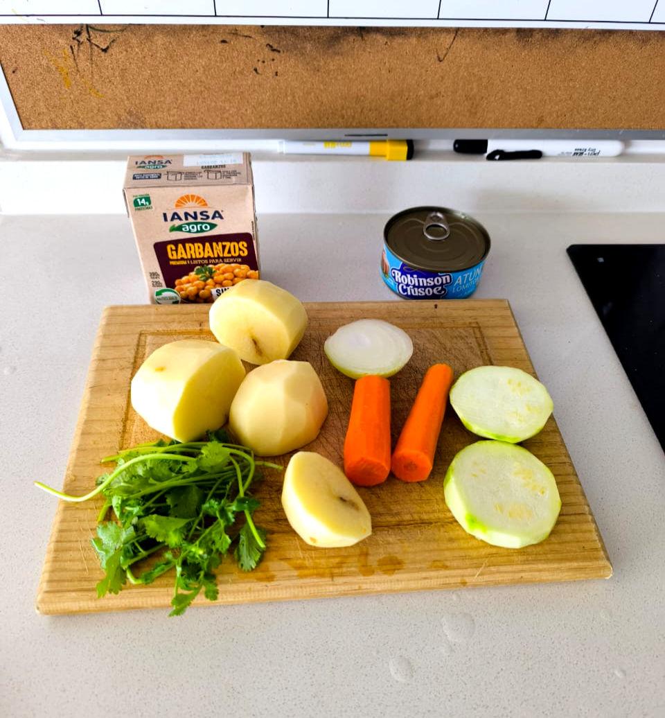 Papas duquesas de atún y garbanzos