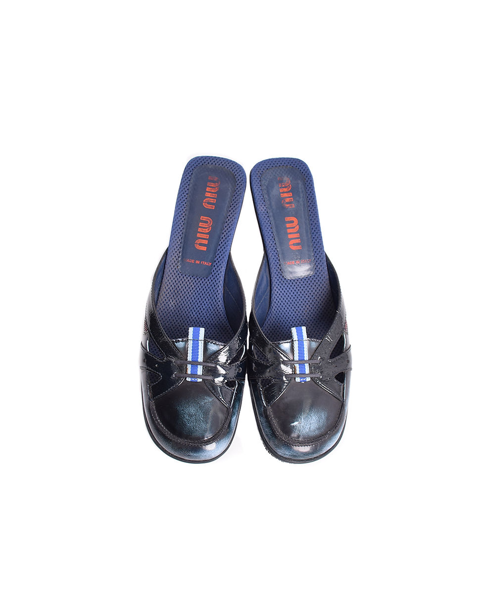 Thumbnail: Miu Miu S/S2000 Navy Blue "Worn Out" Effect Mules