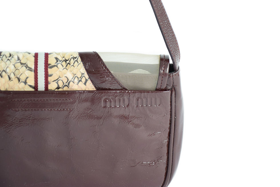 Thumbnail: Miu Miu S/S2000 Patent Leather and Snakeskin Mesh Bag in Burgundy