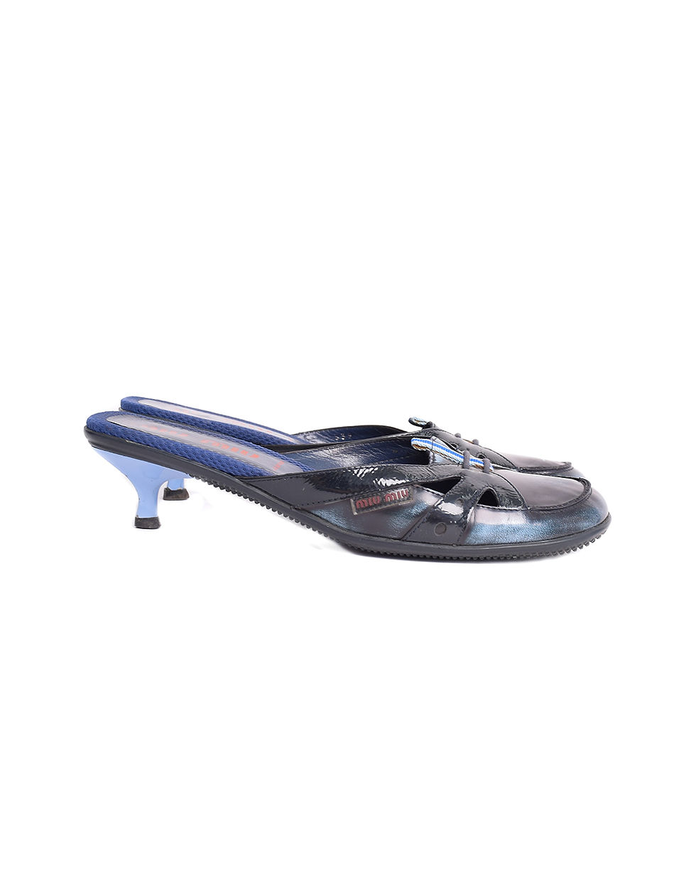 Thumbnail: Miu Miu S/S2000 Navy Blue "Worn Out" Effect Mules
