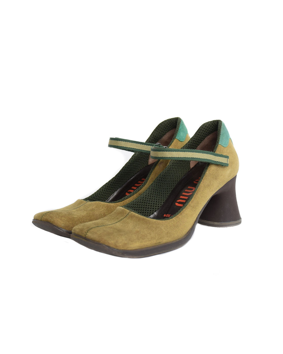 Thumbnail: Miu Miu F/W1999 Suede Heels in Green