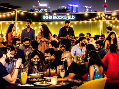 A vibrant boho-themed scene capturing the transition from work to weekend vibes on a Friday night.