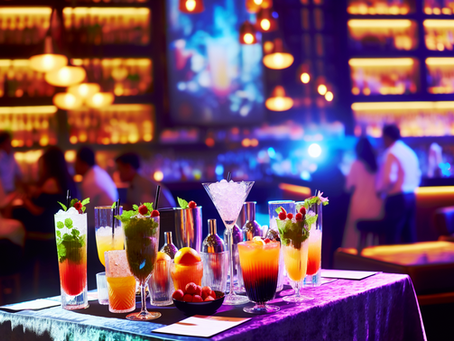 A vibrant boho-themed table setting in Koramangala, featuring colorful mocktails and decor.