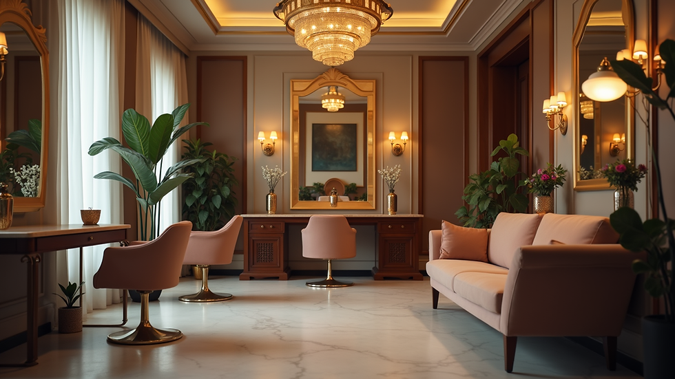 Eye-level view of a luxurious salon interior with elegant decor
