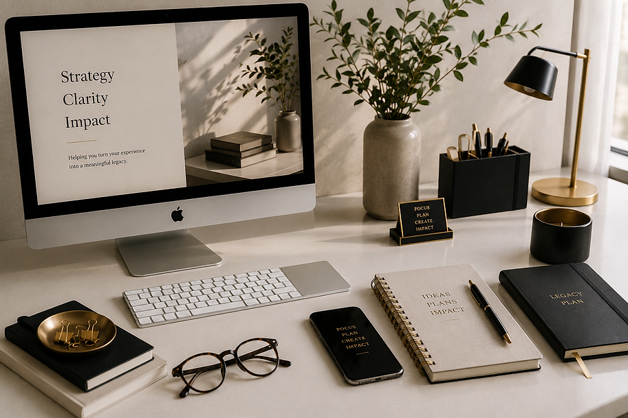 A clean, contemporary workspace designed for professionals, featuring a desktop computer, 