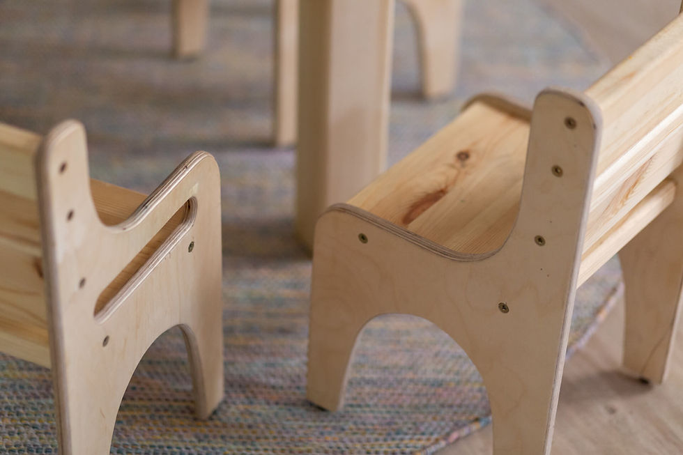 צילום עיצוב פנים גן אנתרופוסופי - כסאות עץ