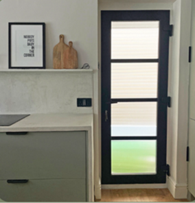 reeded glass film after being applied to the door