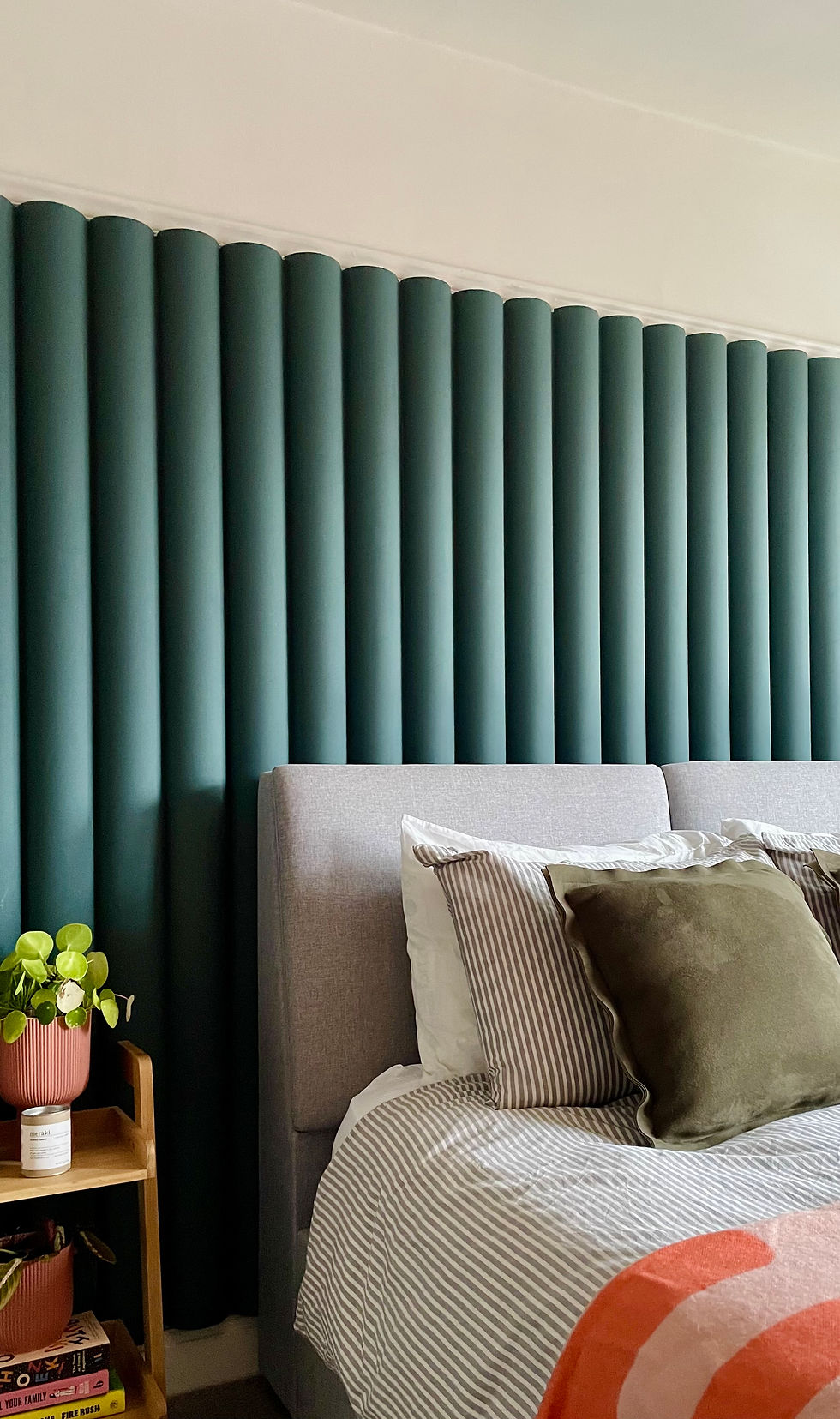 modern green tubular headboard