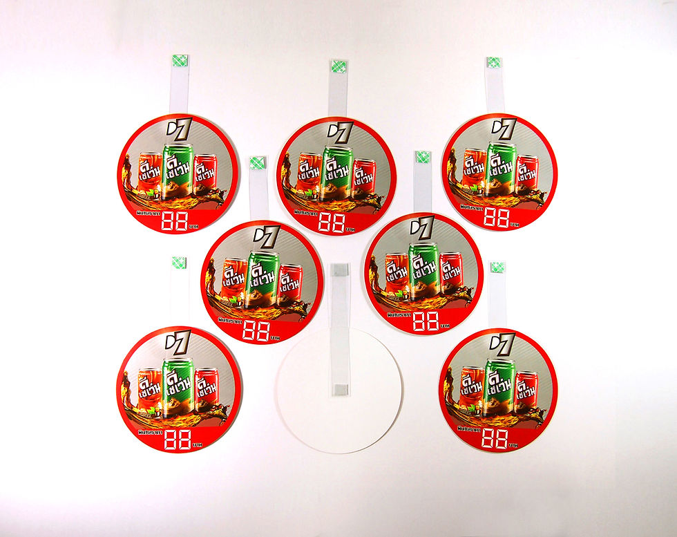 ป้าย Wobbler วงกลมพิมพ์ลายเครื่องดื่มกระป๋อง ราคา 88 บาท