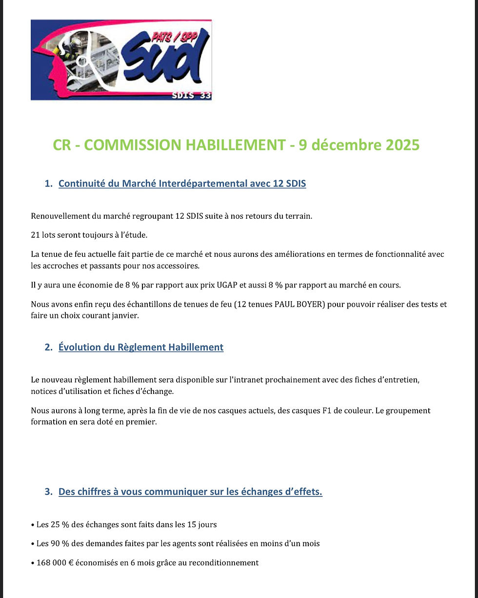 CR commission Habillement