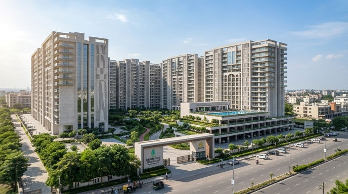 Sleek modern exterior design of Hermitage Centralis on VIP Road.